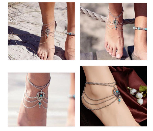Ethnic Turquoise Beads Anklets